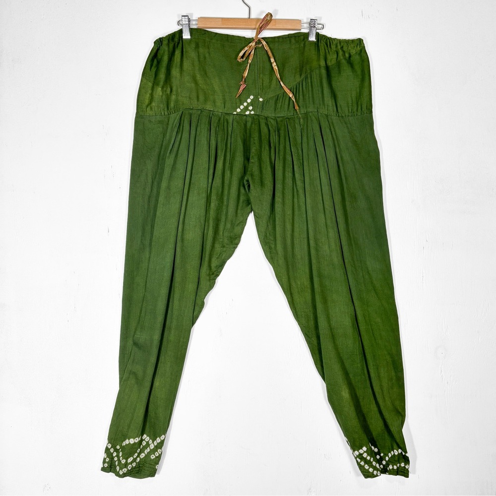 Handmade Olive Green Cotton Salwar Pants Bandhani Tie Dye Boho One Size